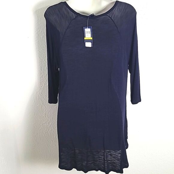 Bandolino Navy Blue Tunic Top with Embroidered Accents, Size Medium, NWT - Picture 4 of 8